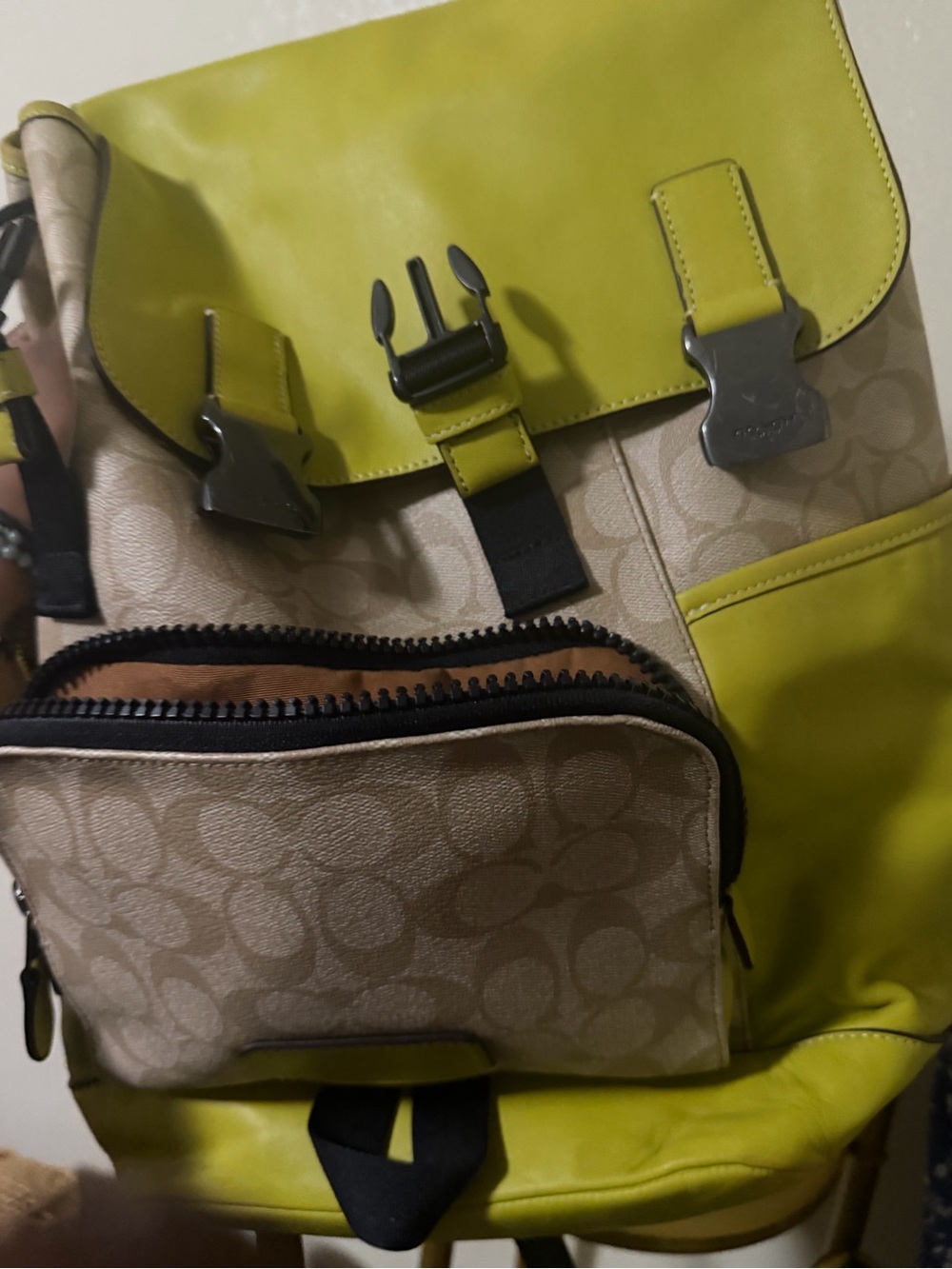 Coach Yellow-Green Signature Canvas Backpack - Picture 4 of 7